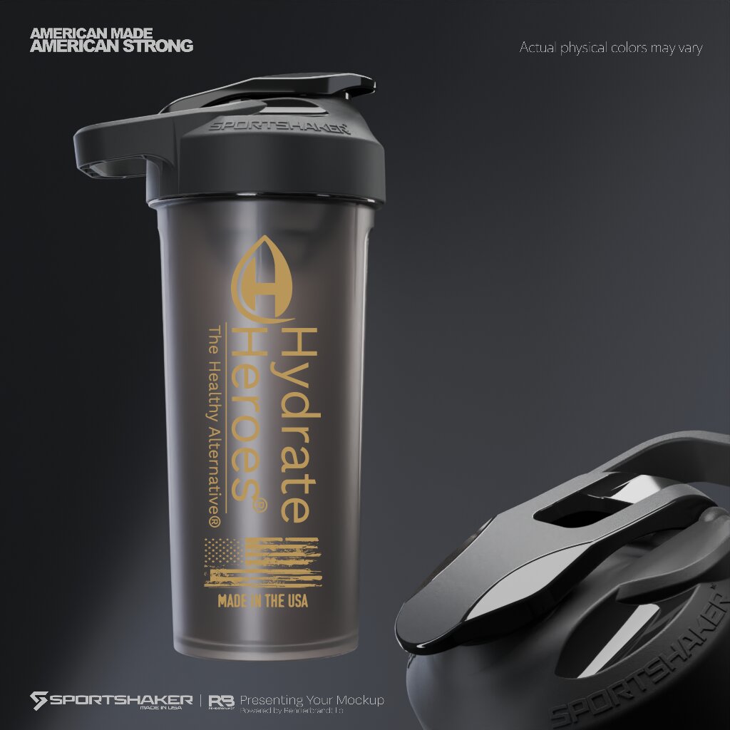 Hydrate Heroes black shaker bottle, Made in the USA